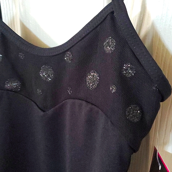 NWT Pau Brook Dancewear Black Ballet Leotard with Black Glitter Polka Dots - Picture 4 of 6